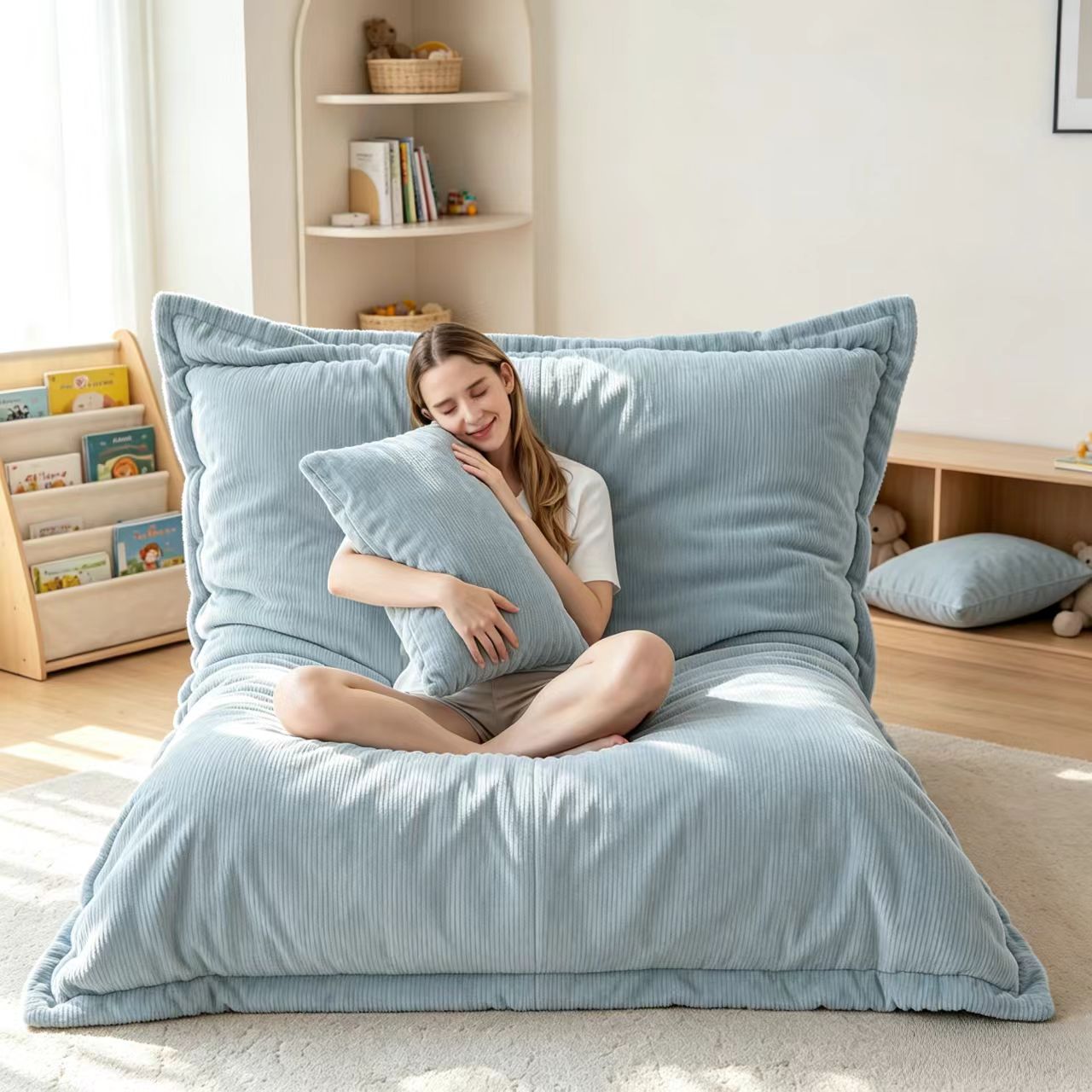 Giant Bean Bag Sofa – Shredded Foam Filled Floor Cushion – Adult & Kids Lounge Chair with Removable Cover